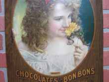 Load image into Gallery viewer, DAVIDSON&#39;S CHOCOLATES &amp; BON BONS BEAUTY DES MOINES IOWA Antique Advertising Sign
