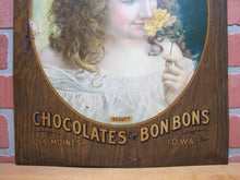 Load image into Gallery viewer, DAVIDSON&#39;S CHOCOLATES &amp; BON BONS BEAUTY DES MOINES IOWA Antique Advertising Sign
