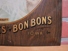 Load image into Gallery viewer, DAVIDSON&#39;S CHOCOLATES &amp; BON BONS BEAUTY DES MOINES IOWA Antique Advertising Sign
