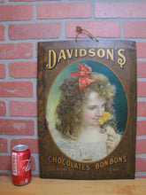 Load image into Gallery viewer, DAVIDSON&#39;S CHOCOLATES &amp; BON BONS BEAUTY DES MOINES IOWA Antique Advertising Sign
