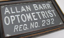 Load image into Gallery viewer, ALLAN BARR OPTOMETRIST Antique Advertising Sign Etched Metal Framed Under Glass Ornate Edge Design

