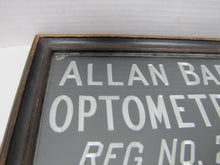 Load image into Gallery viewer, ALLAN BARR OPTOMETRIST Antique Advertising Sign Etched Metal Framed Under Glass Ornate Edge Design

