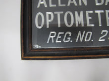 Load image into Gallery viewer, ALLAN BARR OPTOMETRIST Antique Advertising Sign Etched Metal Framed Under Glass Ornate Edge Design
