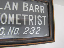 Load image into Gallery viewer, ALLAN BARR OPTOMETRIST Antique Advertising Sign Etched Metal Framed Under Glass Ornate Edge Design

