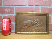 Load image into Gallery viewer, Antique Boars Fighting Copper Repousse High Relief Plaque Bronze Frame Ornate
