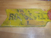 Load image into Gallery viewer, ROOSEVELT BEACH WILSON NY Old Metal Arrow Figural Advertising Sign New York Ad
