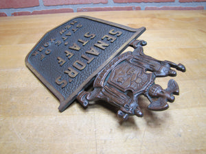 SENATOR'S STAFF STATE OF NEW YORK Old Bronze Plaque Marker Sign Ad EXCELSIOR