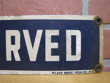 Load image into Gallery viewer, RESERVED READY MADE Co NY Original Old Blue &amp; White Porcelain Ad Advertising Sign Patina
