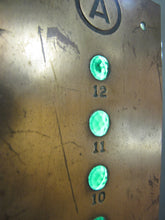 Load image into Gallery viewer, Elevator Floor Indicator Old Brass &amp; Green Jewel Glass Architectural Hardware Element
