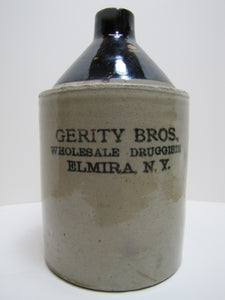 GERITY BROS WHOLESALE DRUGGISTS ELMIRA NY Antique Stoneware Advertising Jug