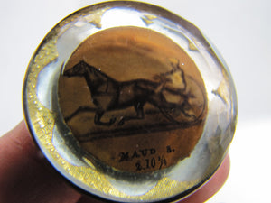 19c MAUDE S Harness Horse Bridle Rosette 1800s Racing Champion Bevel Cut Glass Brass Backed