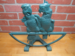 Pair of Parrots FIAT Old Cast Iron Figural Birds Perched Doorstop 1920s Radio Speaker Decorative Arts Statue