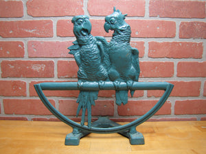 Pair of Parrots FIAT Old Cast Iron Figural Birds Perched Doorstop 1920s Radio Speaker Decorative Arts Statue