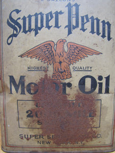 SUPER PENN MOTOR OIL 2 GALLONS NEW YORK NY CAN Certified 2000 Mile Service Eagle Highest Quality