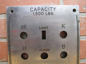 HORNER Old Elevator Control Panel Architectural Hardware Part CAPACITY 1500 LBS