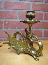 Load image into Gallery viewer, Griffin Dragon Winged Beast Old Pair Bronze Brass Chambersticks Candlesticks Candle Holders

