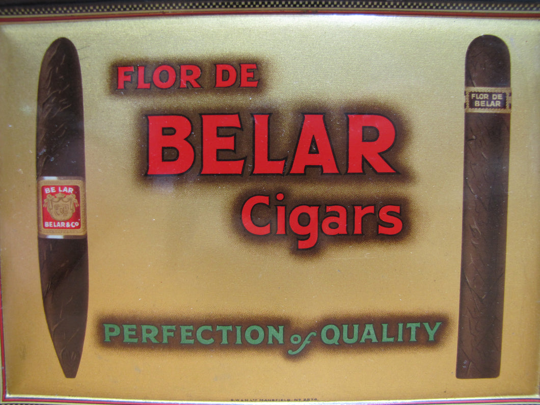 FLOR DE BELAR CIGARS Old Self Framed Tin Advertising Sign BW&M Ltd Mansfield Cigar Store Display PERFECTION of QUALITY
