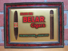 Load image into Gallery viewer, FLOR DE BELAR CIGARS Old Self Framed Tin Advertising Sign BW&amp;M Ltd Mansfield Cigar Store Display PERFECTION of QUALITY

