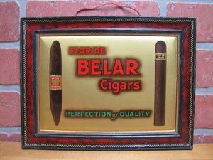 FLOR DE BELAR CIGARS Old Self Framed Tin Advertising Sign BW&M Ltd Mansfield Cigar Store Display PERFECTION of QUALITY