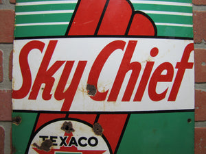 1941 TEXACO SKY CHIEF GASOLINE 3-41 Made in USA Original Old WW2 Era Porcelain Sign Gas Station Repair Shop Petroliana Advertising