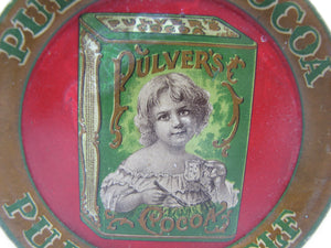 PULVER'S COCOA PURITY ITSELF Antique Advertising Tip Tray MAYER & LAVENSON Co NY Young Child Holidng Cup of Cocoa