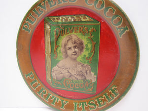 PULVER'S COCOA PURITY ITSELF Antique Advertising Tip Tray MAYER & LAVENSON Co NY Young Child Holidng Cup of Cocoa