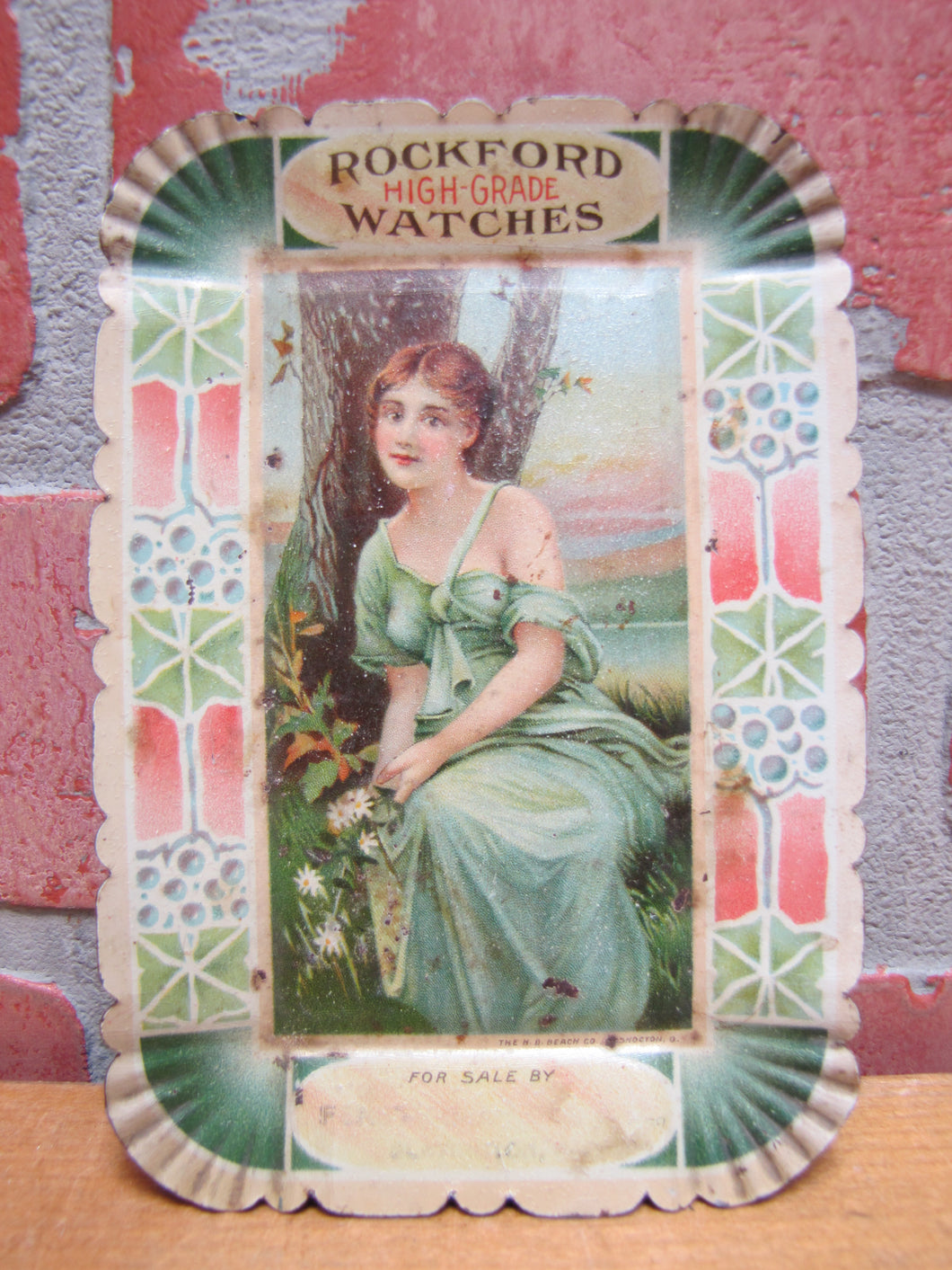 ROCKFORD WATCHES Antique Jewelry Advertising Tip Tray H D BEACH Coshocton Ohio