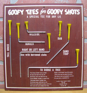 GOOFY TEES for GOOFY SHOTS Sign Plaque c1952 SAND TRAP GOLF SHOP Hialeah Florida A SPECIAL TEE FOR ANY LIE