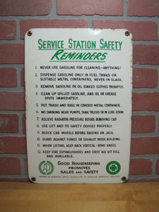 SERVICE STATION SAFETY REMINDERS Old Shop Advertising Sign GOOD HOUSEKEEPING PROMOTES SALES AND SAFETY