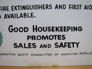 SERVICE STATION SAFETY REMINDERS Old Shop Advertising Sign GOOD HOUSEKEEPING PROMOTES SALES AND SAFETY
