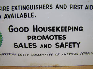 SERVICE STATION SAFETY REMINDERS Old Shop Advertising Sign GOOD HOUSEKEEPING PROMOTES SALES AND SAFETY