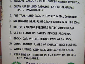 SERVICE STATION SAFETY REMINDERS Old Shop Advertising Sign GOOD HOUSEKEEPING PROMOTES SALES AND SAFETY
