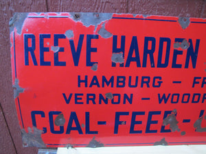 REEVE HARDEN Co COAL FEED LUMBER Antique Porcelain Advertising Sign Baltimore Enamel