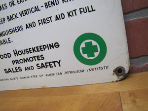 SERVICE STATION SAFETY REMINDERS Old Shop Advertising Sign GOOD HOUSEKEEPING PROMOTES SALES AND SAFETY