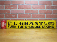 Load image into Gallery viewer, F L GRANT SALAMANCA FURNITURE UNDERTAKING Orig Old Embossed Tin Advertising Sign
