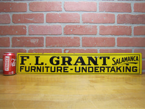 F L GRANT SALAMANCA FURNITURE UNDERTAKING Orig Old Embossed Tin Advertising Sign