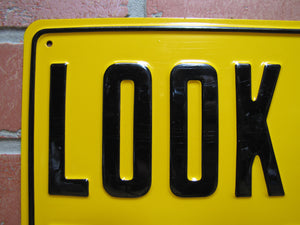 LOOK OUT FOR CARS NOS Old Railroad Gas Station Safety Advertising Embossed Steel Sign