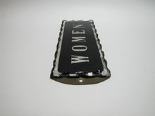 Load image into Gallery viewer, WOMEN Antique Chip Glass Advertising Sign Restroom Bathroom Diner Gas Station Ad Silver Black Design Brass Back Plate
