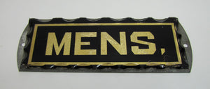 MENS Antique Chip Glass Advertising Sign Restroom Bathroom Diner Gas Station Ad Gold & Black