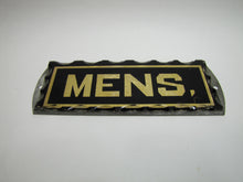 Load image into Gallery viewer, MENS Antique Chip Glass Advertising Sign Restroom Bathroom Diner Gas Station Ad Gold &amp; Black
