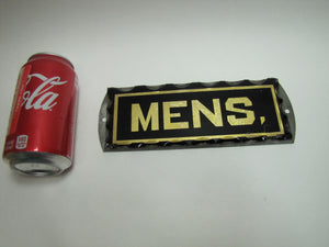 MENS Antique Chip Glass Advertising Sign Restroom Bathroom Diner Gas Station Ad Gold & Black