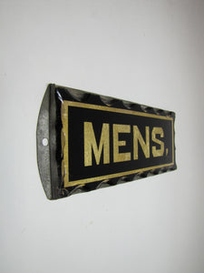 MENS Antique Chip Glass Advertising Sign Restroom Bathroom Diner Gas Station Ad Gold & Black