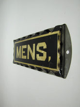 Load image into Gallery viewer, MENS Antique Chip Glass Advertising Sign Restroom Bathroom Diner Gas Station Ad Gold &amp; Black
