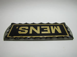 MENS Antique Chip Glass Advertising Sign Restroom Bathroom Diner Gas Station Ad Gold & Black
