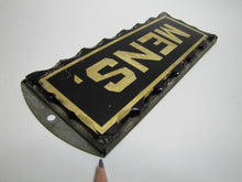 Load image into Gallery viewer, MENS Antique Chip Glass Advertising Sign Restroom Bathroom Diner Gas Station Ad Gold &amp; Black

