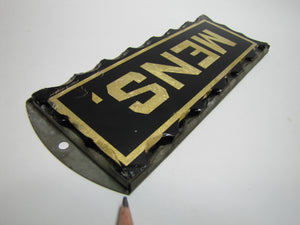 MENS Antique Chip Glass Advertising Sign Restroom Bathroom Diner Gas Station Ad Gold & Black