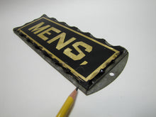 Load image into Gallery viewer, MENS Antique Chip Glass Advertising Sign Restroom Bathroom Diner Gas Station Ad Gold &amp; Black
