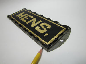 MENS Antique Chip Glass Advertising Sign Restroom Bathroom Diner Gas Station Ad Gold & Black