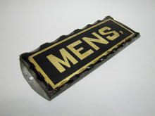 Load image into Gallery viewer, MENS Antique Chip Glass Advertising Sign Restroom Bathroom Diner Gas Station Ad Gold &amp; Black
