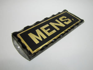MENS Antique Chip Glass Advertising Sign Restroom Bathroom Diner Gas Station Ad Gold & Black